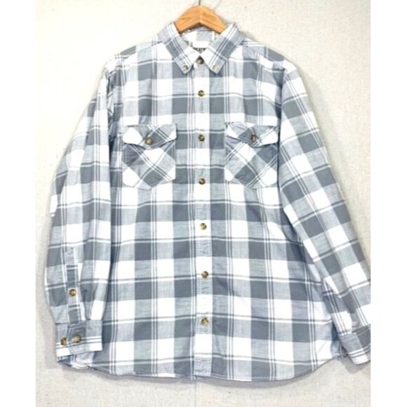 Duluth Trading Co. Men's Gray & White XL Lightweight Plaid Flannel Trim Fit - Picture 1 of 8